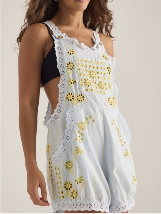 Anthropologie Pants - NWTAnthropologie Eyelet Overall Embroidered Lace-Trim Romper. Size L *MINOR FLAW
